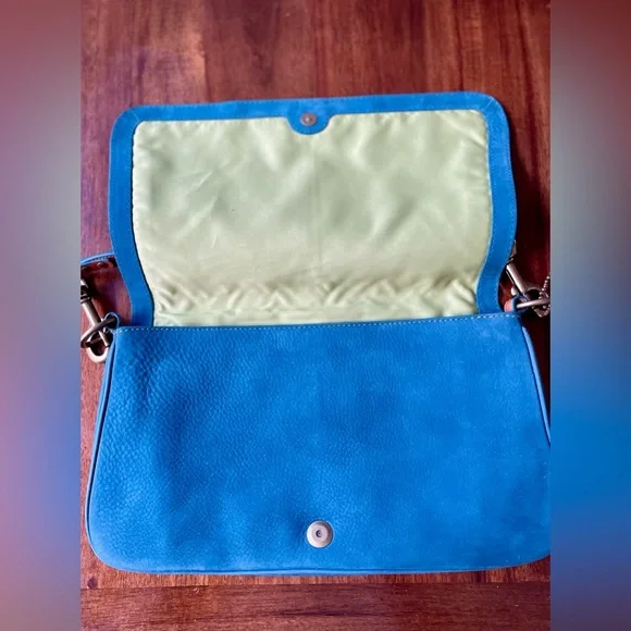 Vintage Coach Chelsea Teal Nubuc Nubuck Flap Hobo - Picture 7 of 12